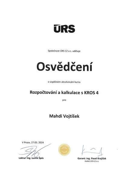 Certifikát školení KROS 4