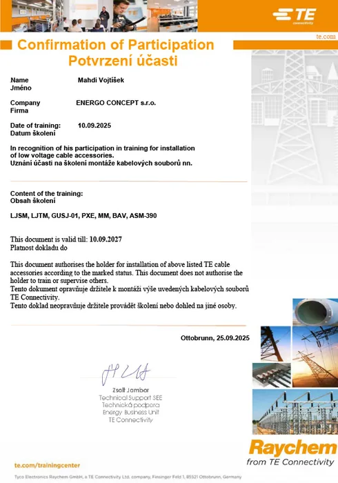 Certifikát LVCA 2025 na jméno M. Vojtíšek