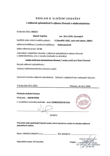 Osvědčení o odborné způsobilosti v elektrotechnice