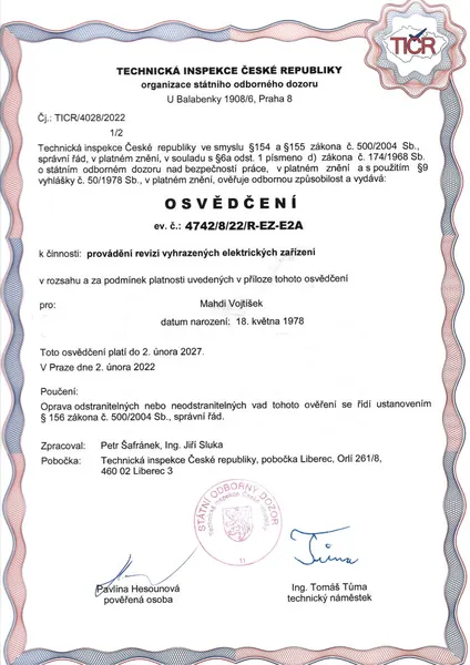 Osvědčení revizního technika
