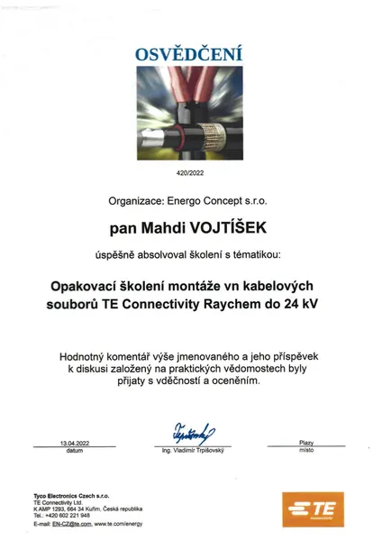 Certifikát TE Connectivity Raychem do 24 kV